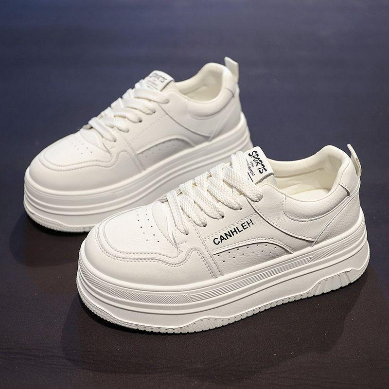 Dámské bílé tenisky se silnou podrážkou zvyšující výšku - korejský styl, lehké, pohodlné, prodyšné, všestranné ležérní boty na podzim.