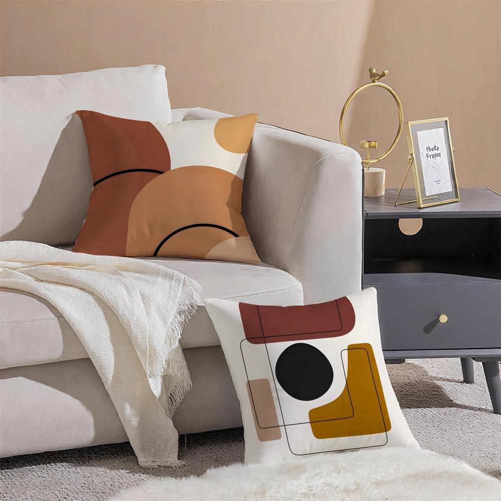 Geometric Square Warm Color Modern Simpe Art Cushion Cover Linen Pillowcase Soft For Sofa Bed Home Room Decor