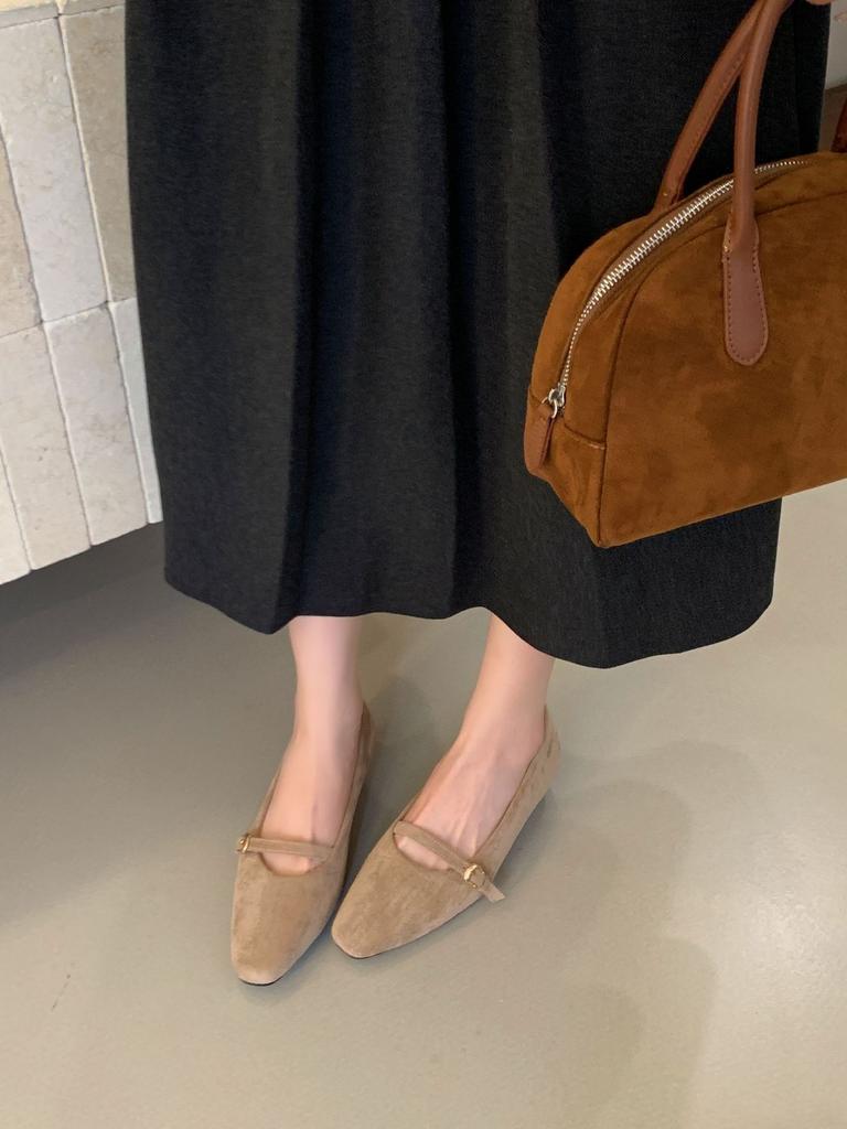 Korean version of pointed suede one-pedal shallow-mouth low-heeled single shoes women's 2025 autumn new fashionable versatile flat-soled ladyshoes