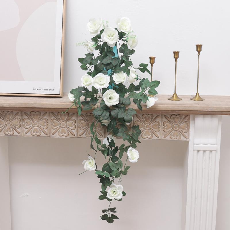 105cm Artificial Flowers Roses Rattan Fake Plants Vine Decoration Wall Hanging Home Decor Arch Accessories Wedding Room Wreath