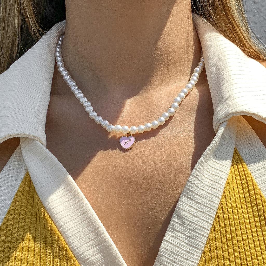 Accessories, Temperament Imitation Pearl Collarbone Constellation Pendant Necklace, Simple and Creative Double-sided Oil Drop Item Decoration