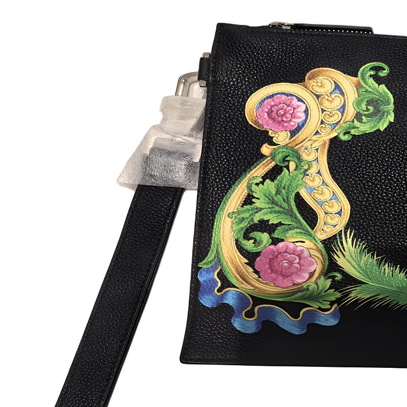 Versace Floral Collection Leather Clutch Bag Large Unisex Clutch Bag Black DP85102-DVSIG-D41MP