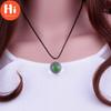 Hi Green Real Four-Leaf Clover Ball Love Lucid Leather Strap Chain Round Pendant Good Lucky Necklace