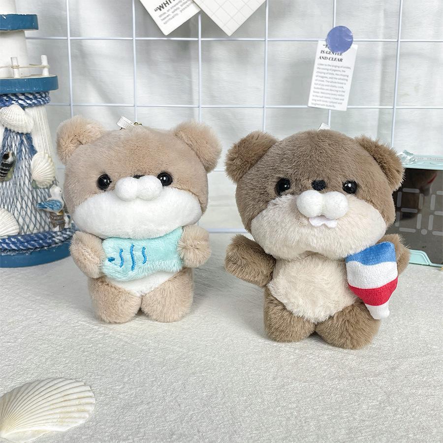 Whimsical Otter Plush Keychain Featuring Fish Design Sweet Ice Cream Animal Pendant