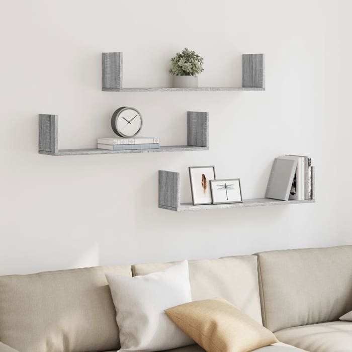 VidaXL Wall Shelves 3 Pcs Sonoma Grey 80x18x18 Cm Engineered Wood 853295