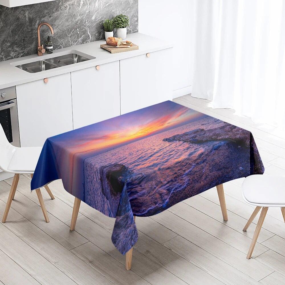 Nature Scenery Tablecloth Beach  Printed  Party Restaurant Table Decoration Stain Resistant & Waterproof