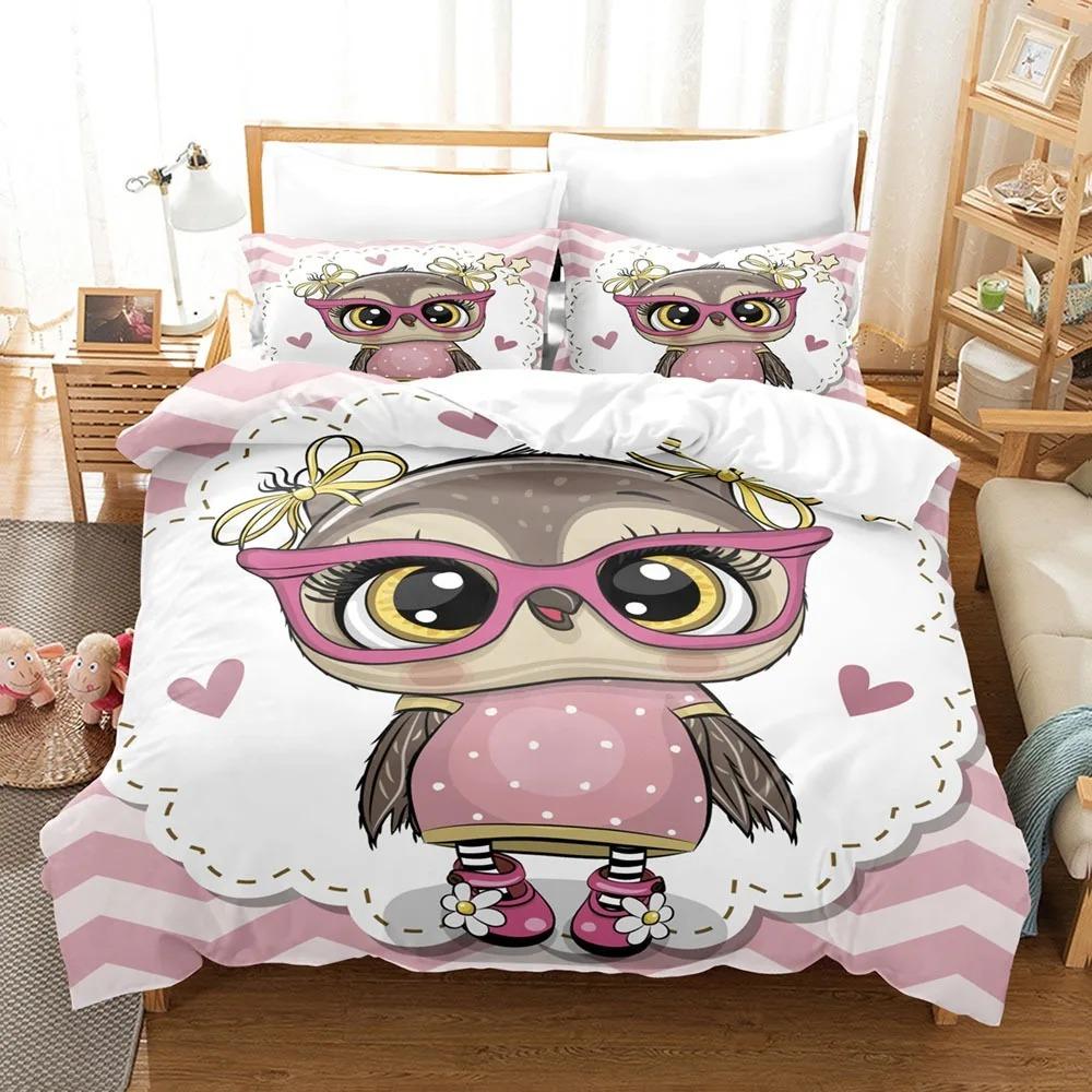 Cartoon Owl Bedding Sets Soft Bed Cover Comforter Duvet Cover Pillow Case 2-3 Pieces Sets Teenagers Children's Gifts Room Decor
