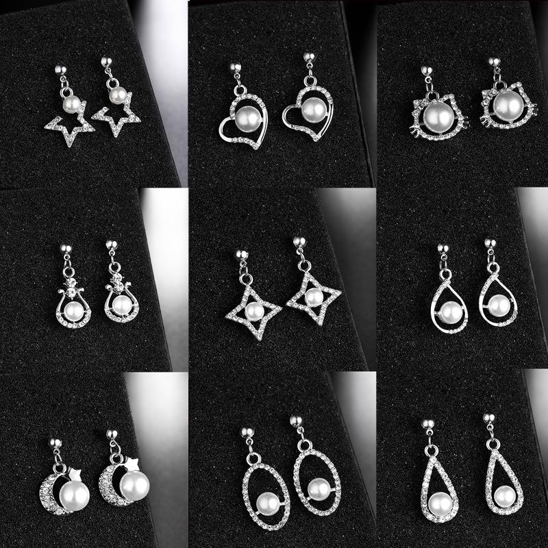 Ohrstecker, Kreative Perlen-Strass-Ohrringe, Geometrische Runde Stern- und Mond-Ohrringe