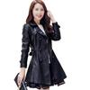 Giacca lunga in pelle da donna, cappotto in pelle da donna, autunno, signore, giacche in pelle con pizzo, cappotti neri