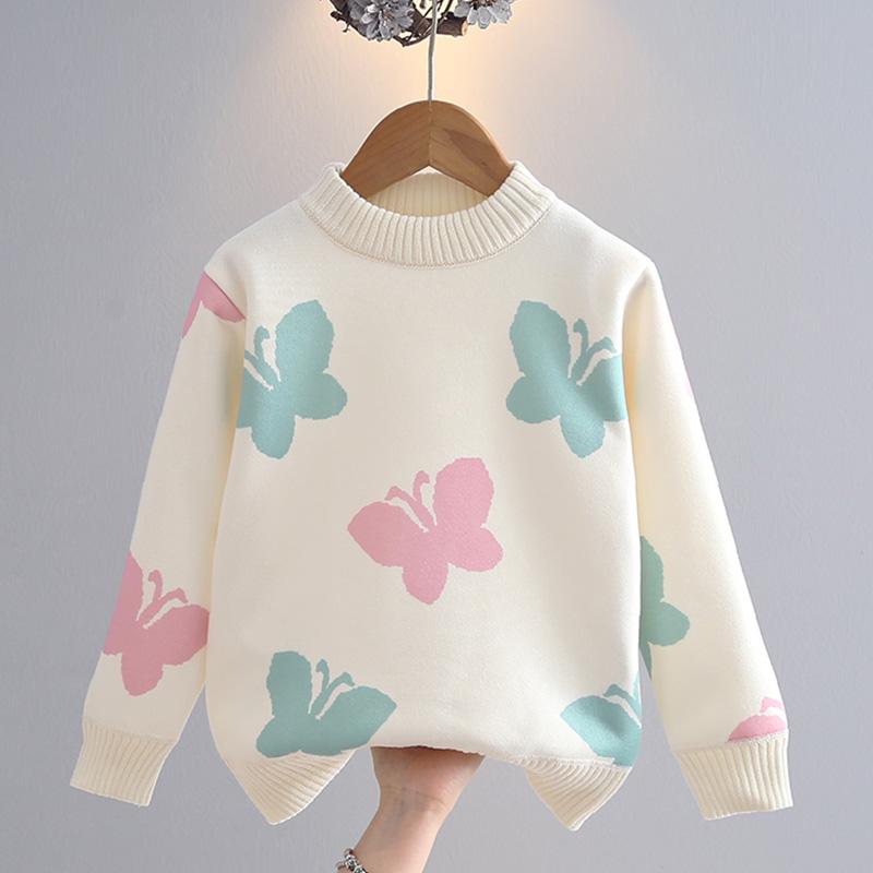 Girls' Sweater Thickened Autumn/Winter New Fashionable Versatile Children's Knitted Sweater Girls' Top Sweet and Cute