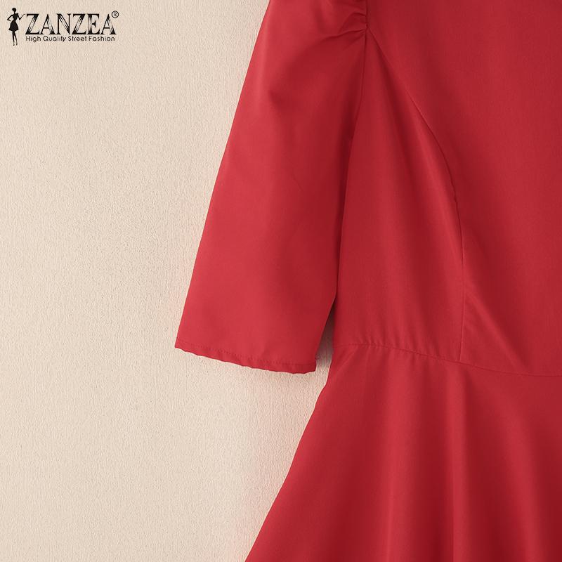 ZANZEA Women Summer Round Neck Casual Half Sleeve A-Line Dress