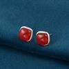 S925 Sterling Silver Retro Wine Red Agate Sugar Earrings: Hong Kong Style Niche Design for Women