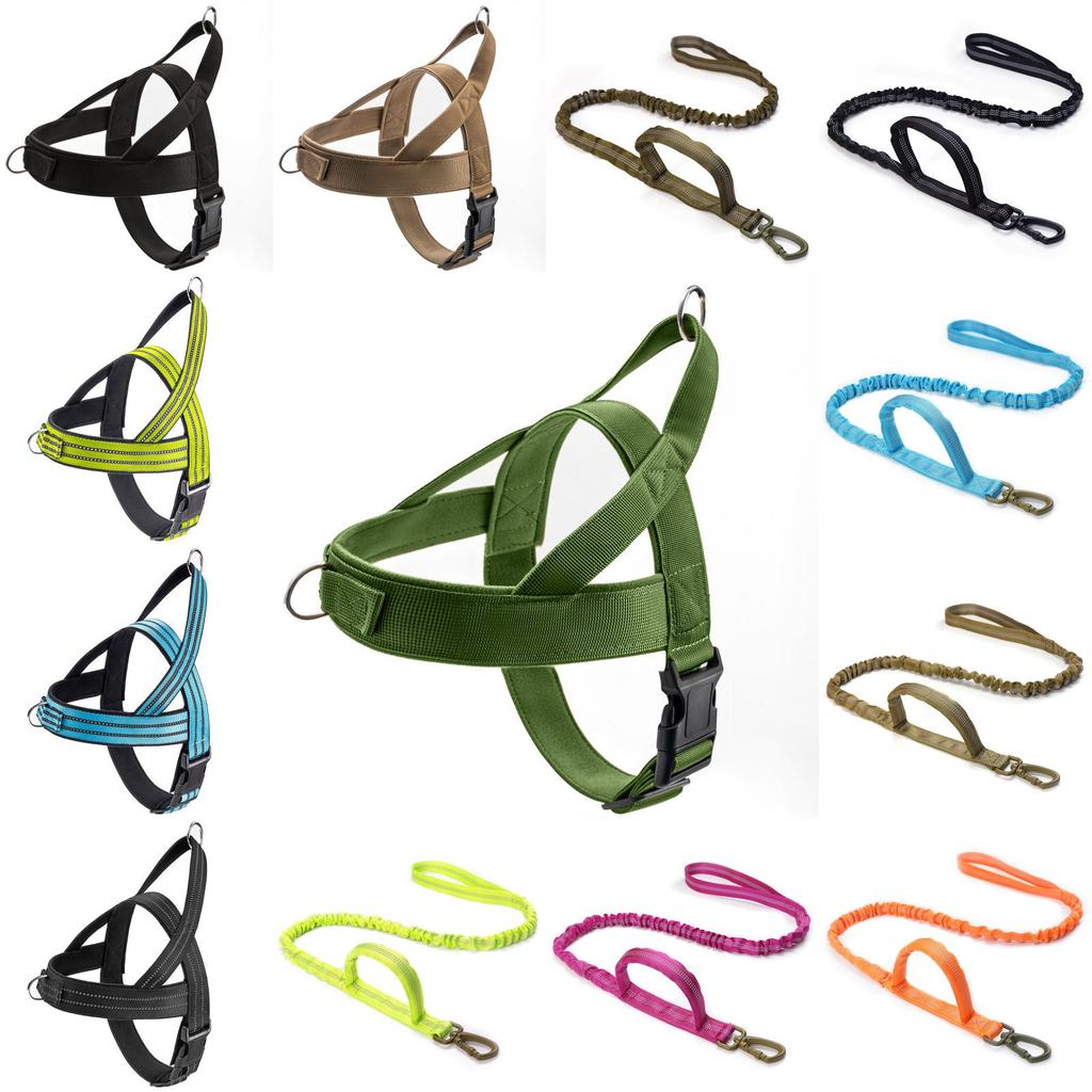 Pet Nylon Harness With Reflective Straps For Large Dogs Tactical Dog Vest And Leash