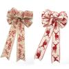 Large Handmade Burlap Christmas Bow with Elk Plaid Print for Tree Decoration