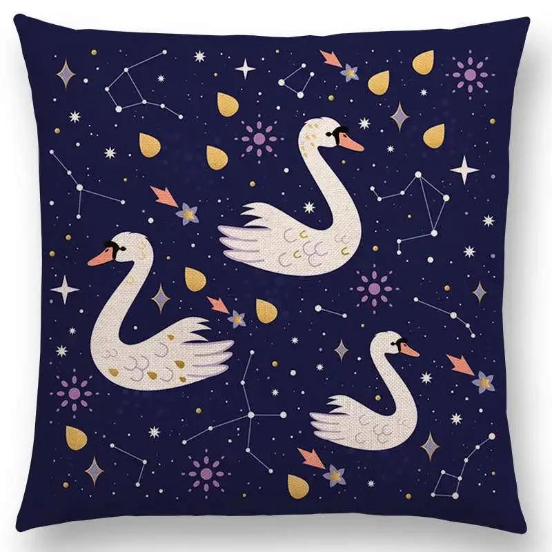 Niedliche Cartoon-Tiere Sofa Überwurf Kissenbezug Blumen Blatt Mond Sterne Nachthimmel Fuchs Flamingo Katze Schwan Vogel Narwal Kissenbezug