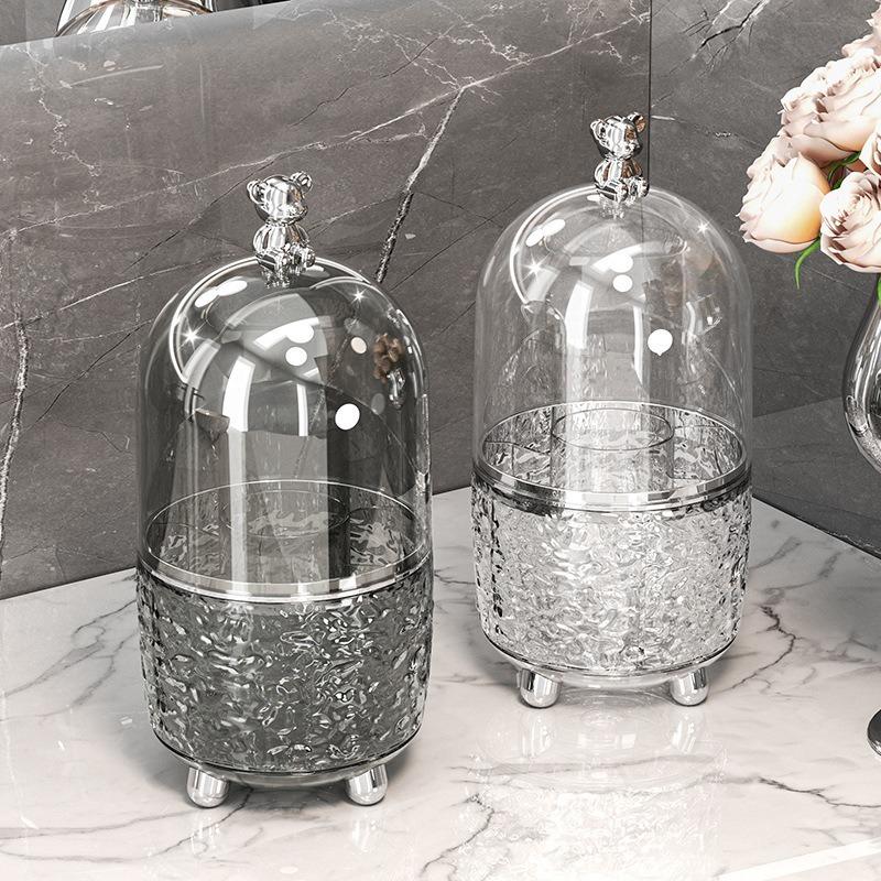 360 Rotating Makeup Brush Holder with Lid Clear Dustproof Make Up Brushes Container for Vanity Desktop Bathroom Cosmetic Storage