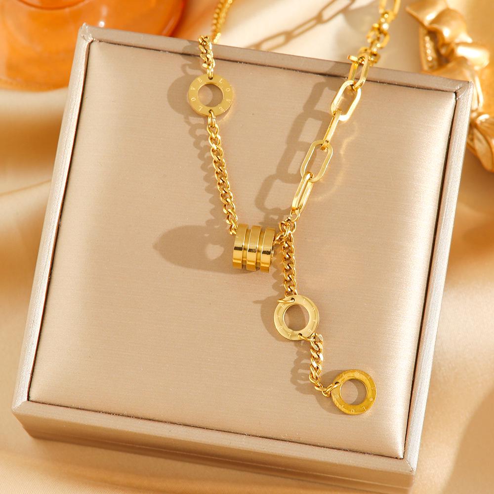 Exquisite 18K Gold-Plated Titanium Steel Necklace - Women's Clavicle Chain Jewelry, Fade-Resistant