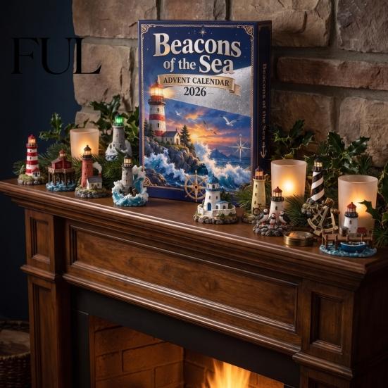 Creative Desktop Accessory Acrylic Ocean Lighthouse Advent Calendar, 24 Day Countdown Box with Daily Unboxing Experience Nautical Retro Scenes