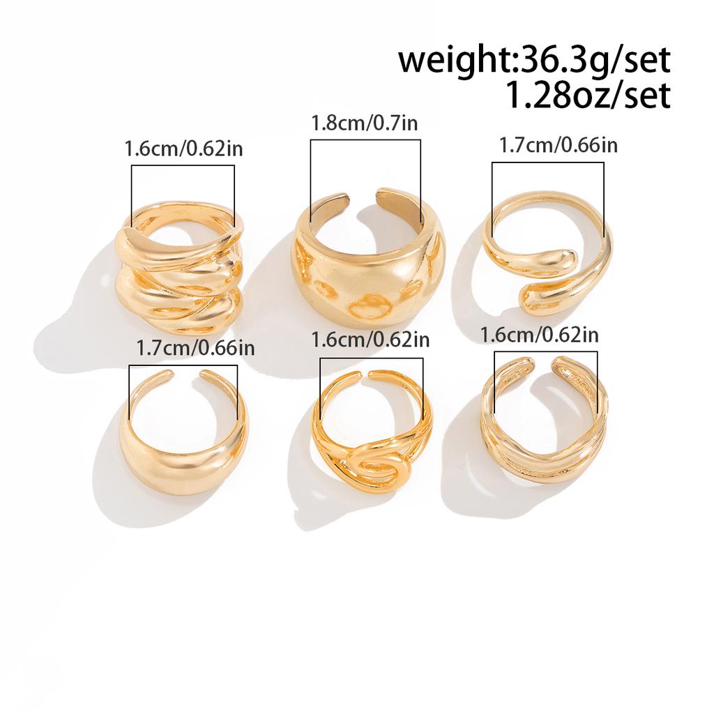 Ingemark Trendy Exquisite Irregular Geometric Rings Set Women Creative Simple Metal Opening Finger Ring Aesthetics Jewelry Gift