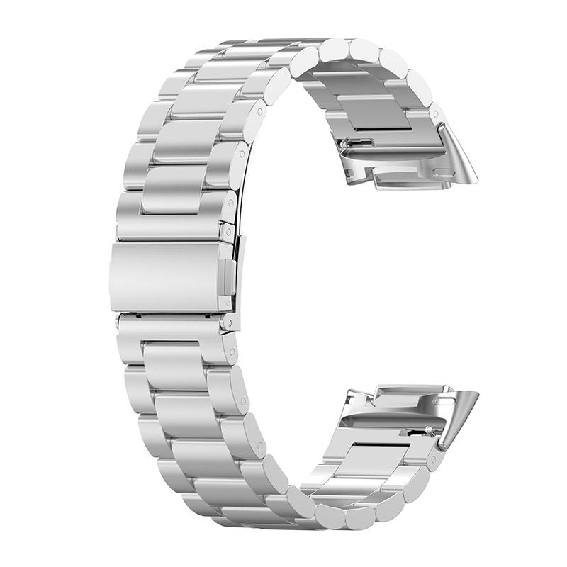 

3 Beads Stainless Steel Smart Watch Strap Metal Wristband Replacement for Fitbit Charge 6/5 Silver