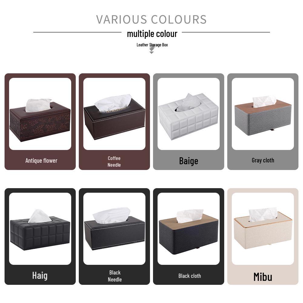Eco-friendly Black Plaid Leather Tissue Box for Home and Hotel