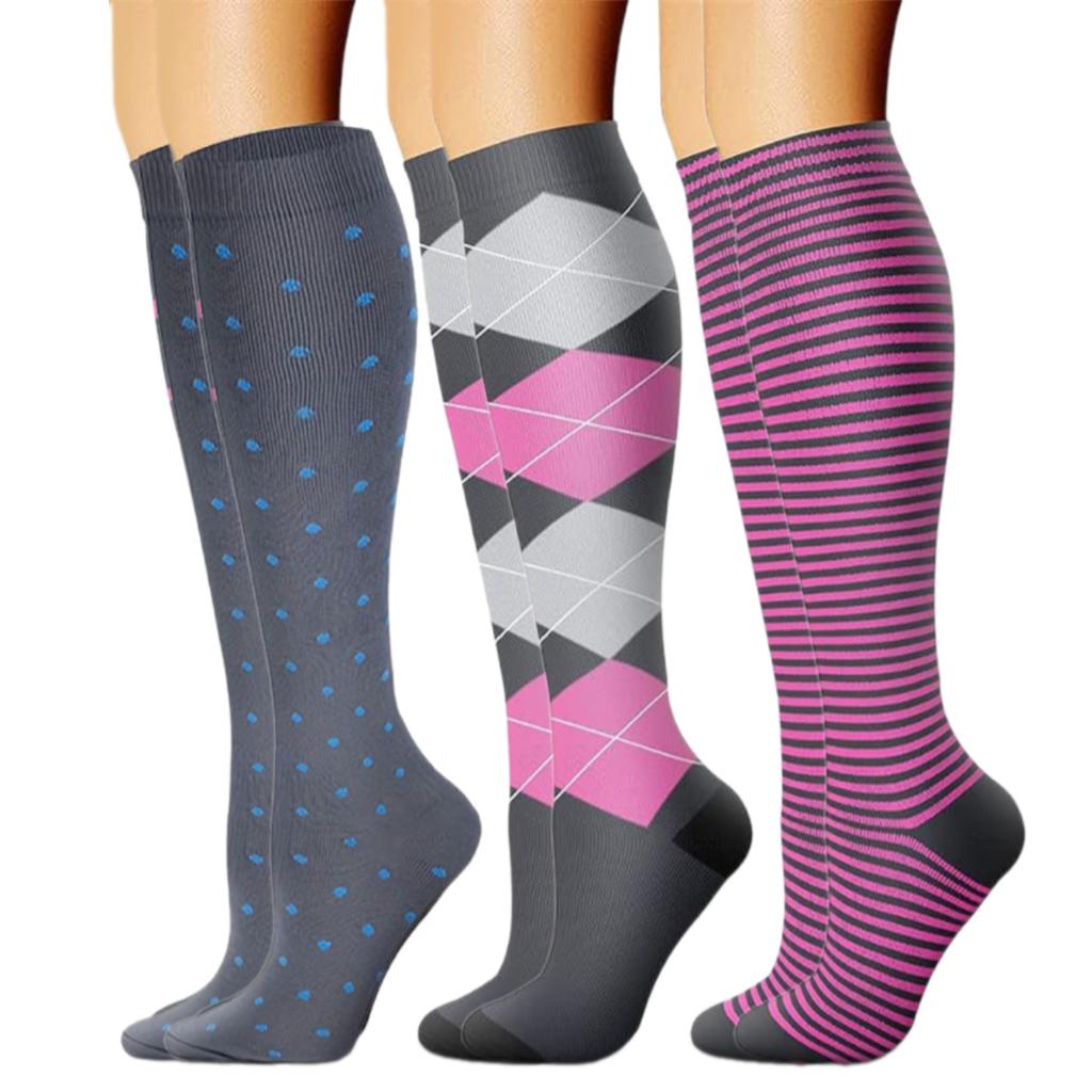 3 Pairs Compressed Socks with Elastic Fabric Leg Support Stockings for Promoting Better Circulation and Muscle Recovery
