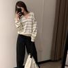 Lazy wind POLO collar striped long-sleeved knitted sweater women's autumn and winter new casual contrasting colors loose