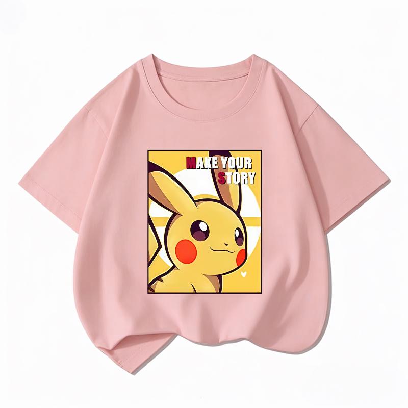 Potdemiel Summer New Pikachu Children's Pure Cotton T-Shirt, Boys and Girls Tops, Comfortable and Breathable Children's T-Shirt