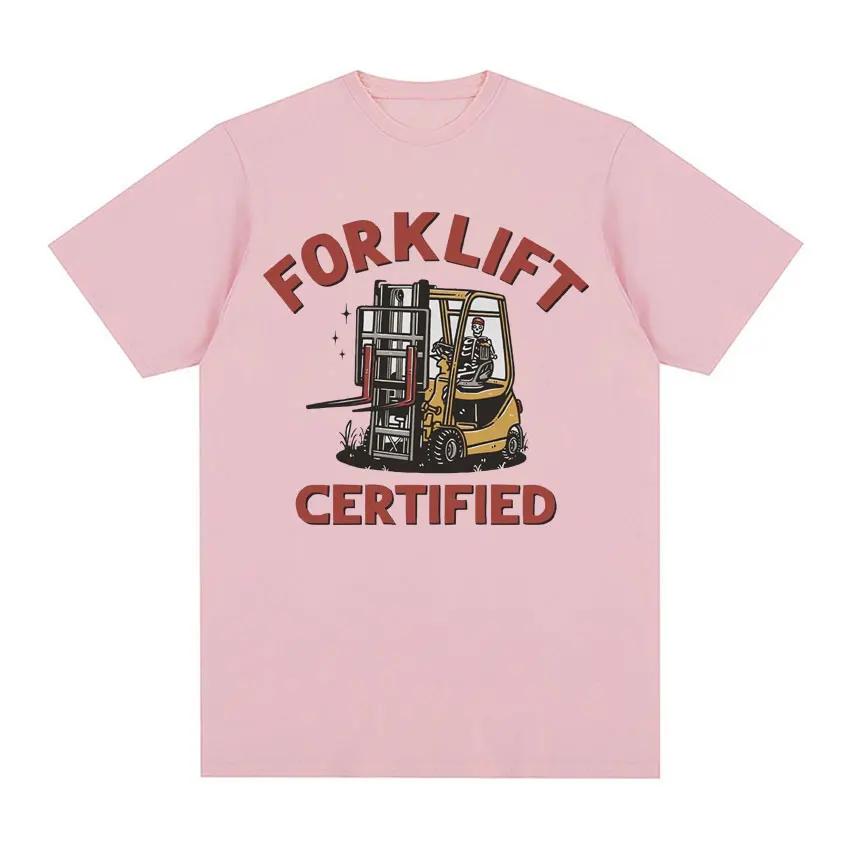 Funny Forklift Certified Skeleton Driver Meme T Shirts Men's 100% Cotton Oversized T Shirt Male Fashion Vintage Y2k T-shirt Tops