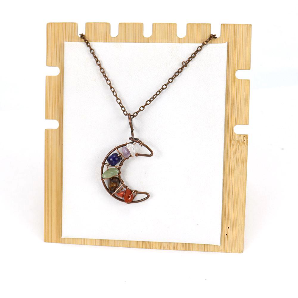 Vintage Handmade Wire-Wrapped Amethyst Moon Pendant Necklace with Colorful Crushed Stone Beads