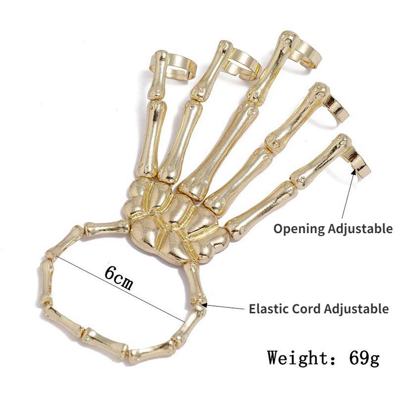Adjustable Women Gothic Punk Skull Ghost Skeleton Finger Bracelet Hand Chain for Halloween Femme Party Accessories