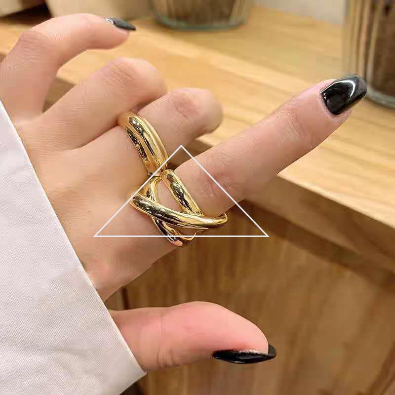 

VENTFILLE copper Irregular Water Droplets Cross Ring Female Simple Retro Design Handmade Jewellery High Quality resizable