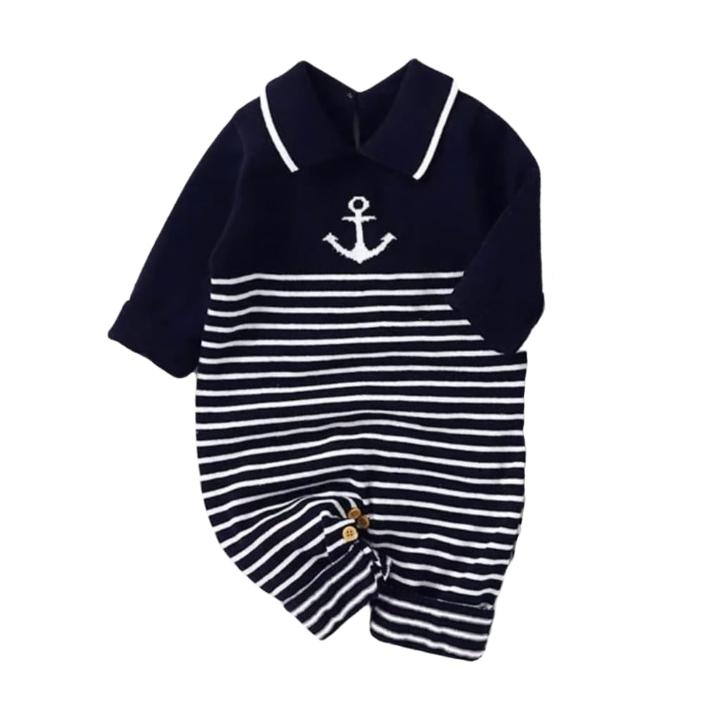 to 1 year old baby cotton marine pattern coveralls for infants and size [Newborn clothes] 100% toddlers, striped, 100% cotton, navy, 80, RR-0008-NA-80