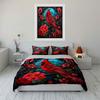 Vibrant Red Bird Stained Glass Decor Exquisite Three-Piece Bedding Set Gift For Kids And Adults