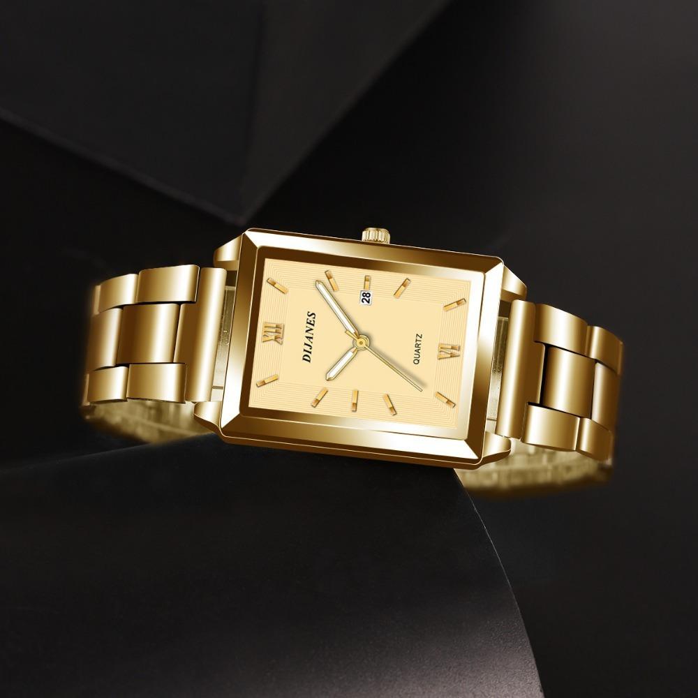 Square Men's Watch Steel Strap Business Gold Hands Men's Quartz Watch, Men's Gifts