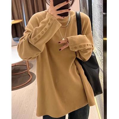 Thin Velvet Bottoming Shirt Women's Autumn and Winter Long-sleeved T-shirt Loose Mid-length Top
