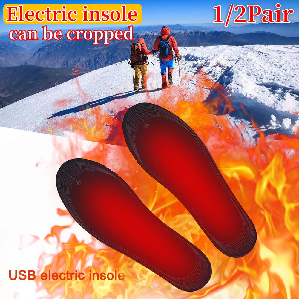 1/2pair USB Heated Shoe Insoles Electric Heated Shoes Pad Cuttable Electric Heated Insoles Washable for Winter Camping Fishing