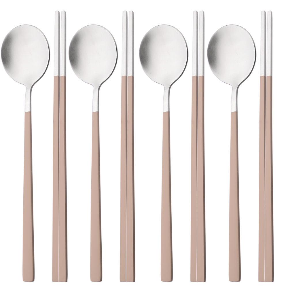 8Pcs Korean Dinnerware Set Silver High Quality Stainless Steel Flatware Set Matte Dinner Spoon Chopsticks Tableware Cutlery Set