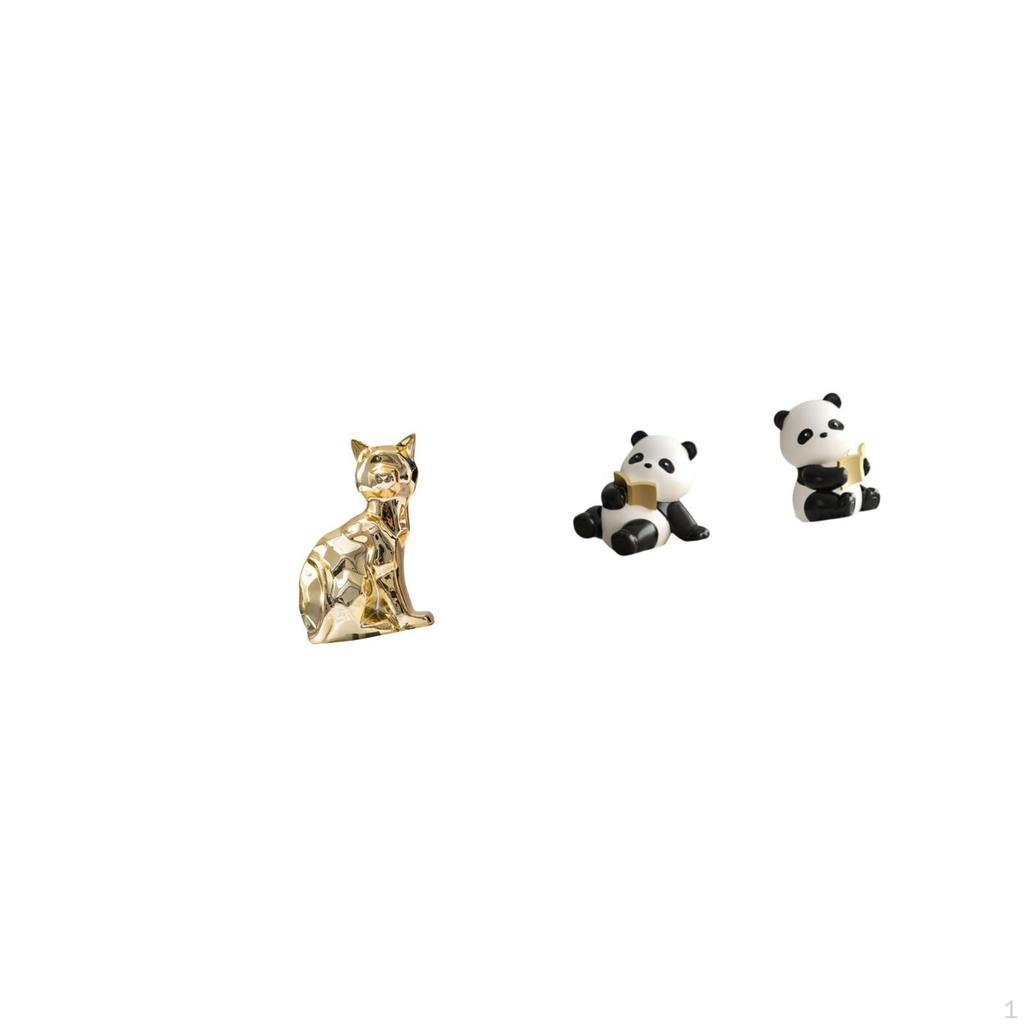 Cat Panda Animal Sculpture Figurines Unique Resin Art Ornaments for Fireplace Cabinet Bedroom Desk