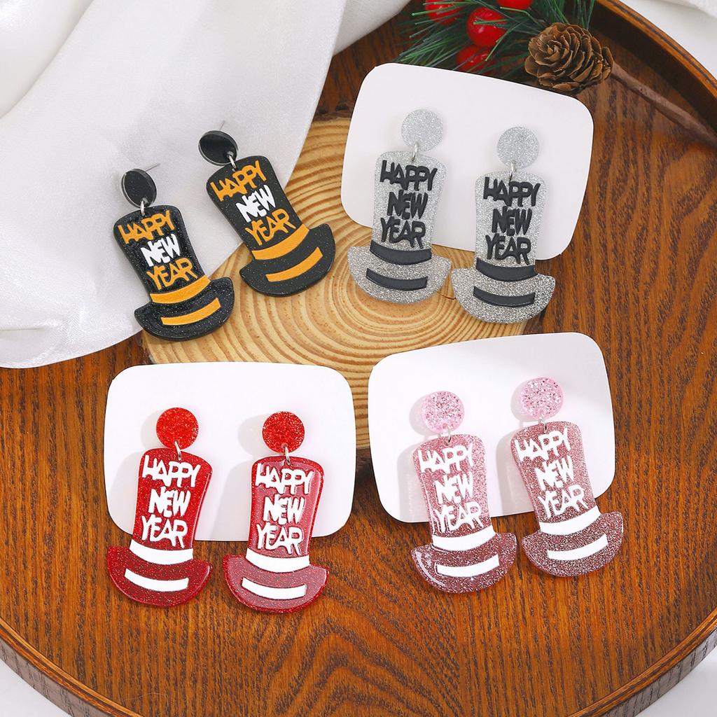 Creative Design New Year'S Party High Hat Acrylic Earrings, Personalized Cartoon Sweet Cute Fashion Earrings Women