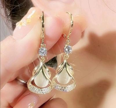 Women Jewelry Elegant Fashionable Shiny Inlaid Dangle Drop Earrings Droplet Shape Unique Party 1 Pair  Accessories
