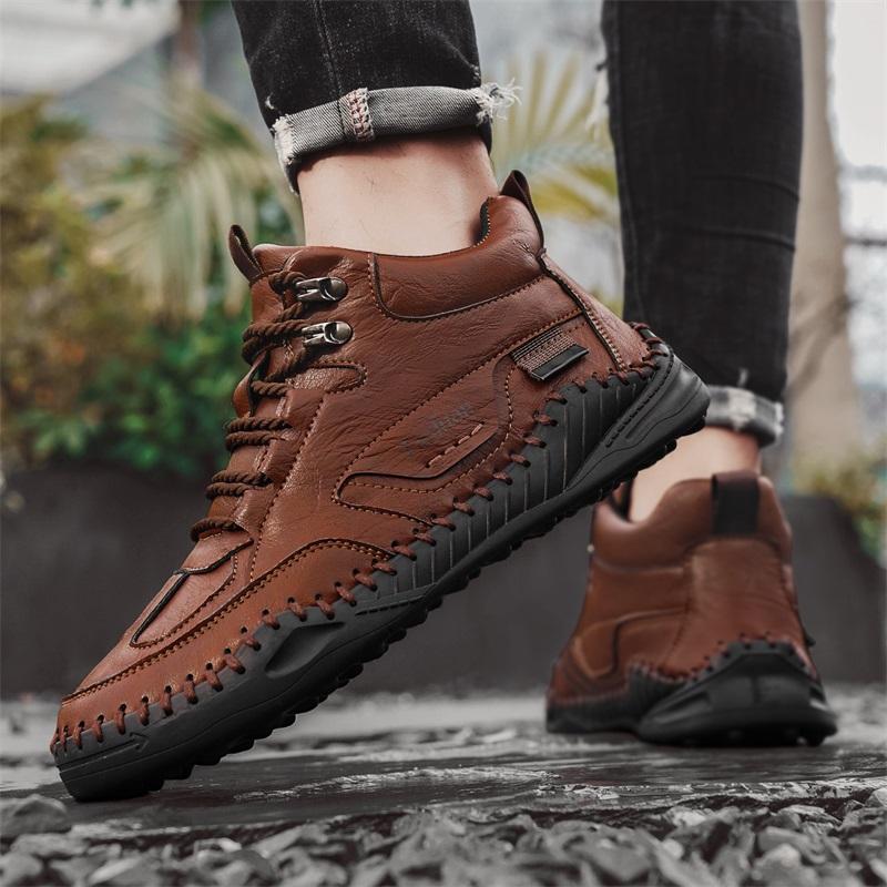 38-48 Men Large Size Hand-stitching Leather Men Boots Split Leather Casual Leather Shoes Men Ankle Boots