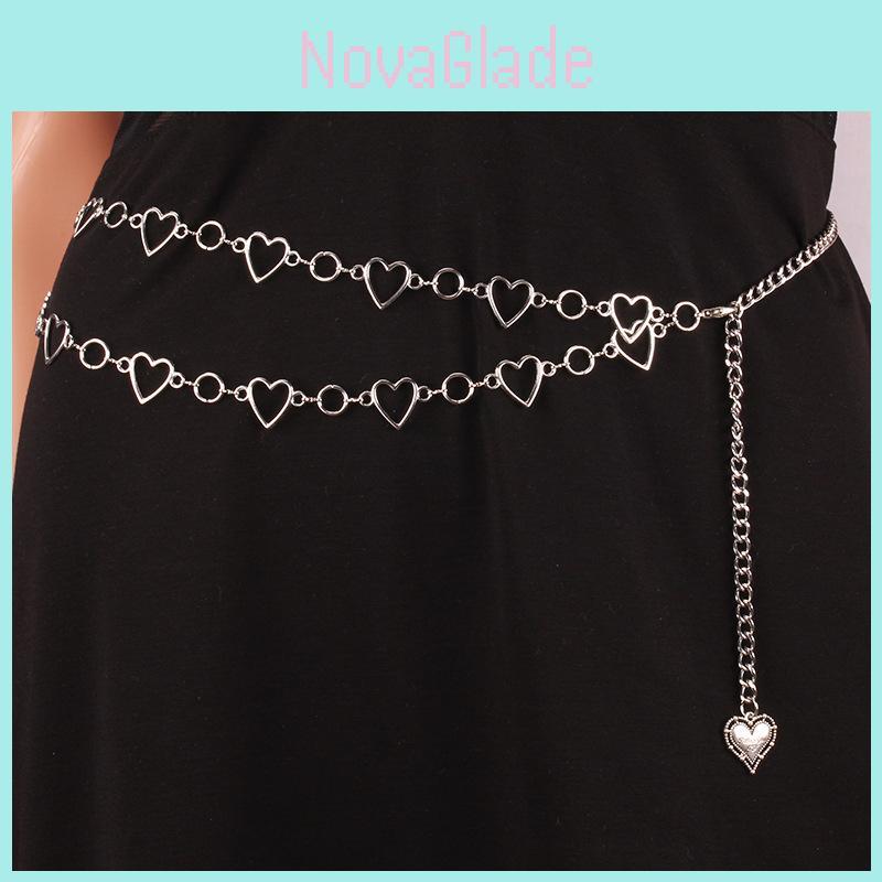 Love Heart Waist Chain For Women Alloy Double Layer Hollow Heart Dress Accessory