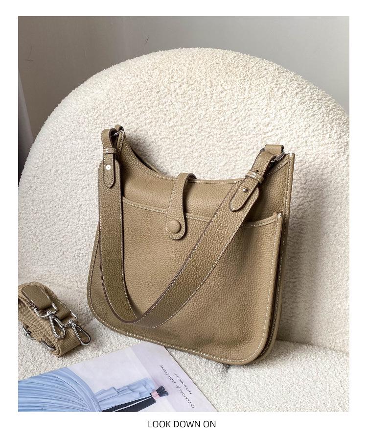 Genuine Leather Evelyn Crossbody Tote - Women's Cowhide Bag with Wide Shoulder Strap