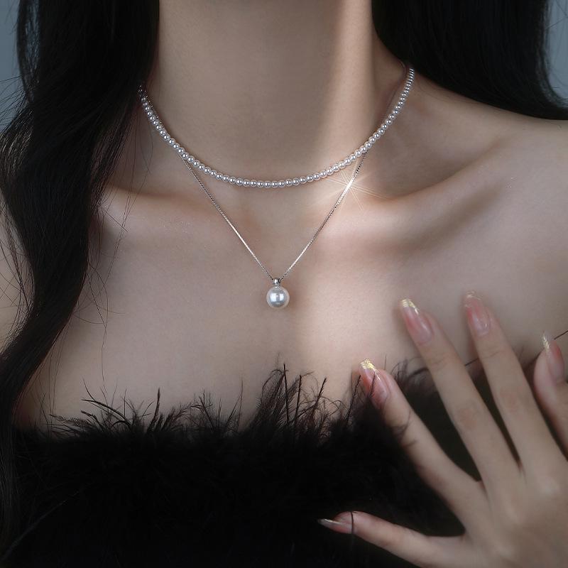 Elegant Round Bead Pearl Pendant Necklace - Women s Simple Fashionable Collarbone Chain