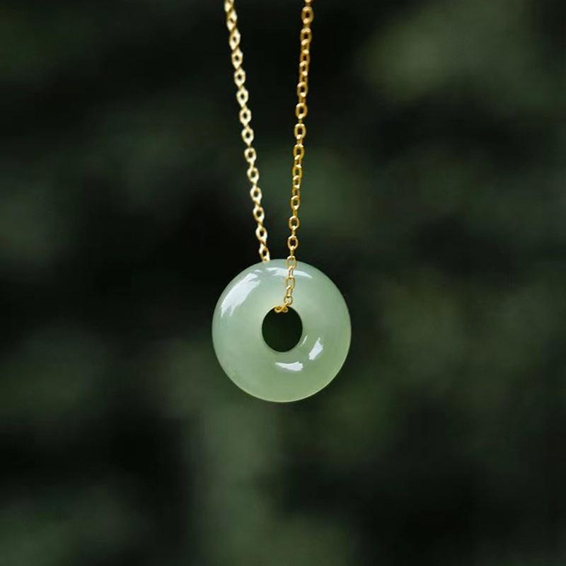 925 Sterling Silver Jewelry New Ladies Luxury Peace Buckle Egg Jade Pendant Necklaces For Women Wedding Party Gift Length 45CM