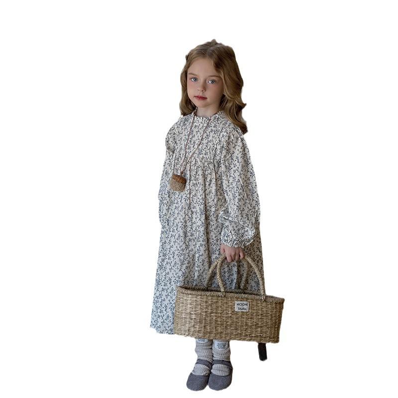 Dziewczęca wiosenna sukienka księżniczki z długim rękawem w kwiaty na rok 2025 - Moda dziecięca w stylu koreańskim