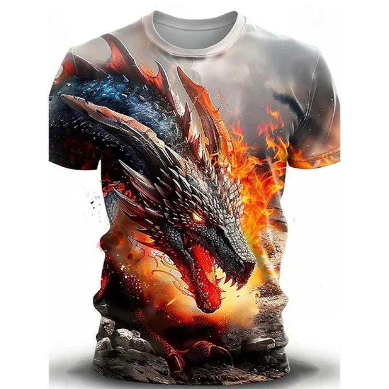 2024 Summer Wolf Print Outdoor Casual Men's 3D Printed T-shirt Loose Comfortable Sports Short Sleeve Street Fashion Crewneck Top