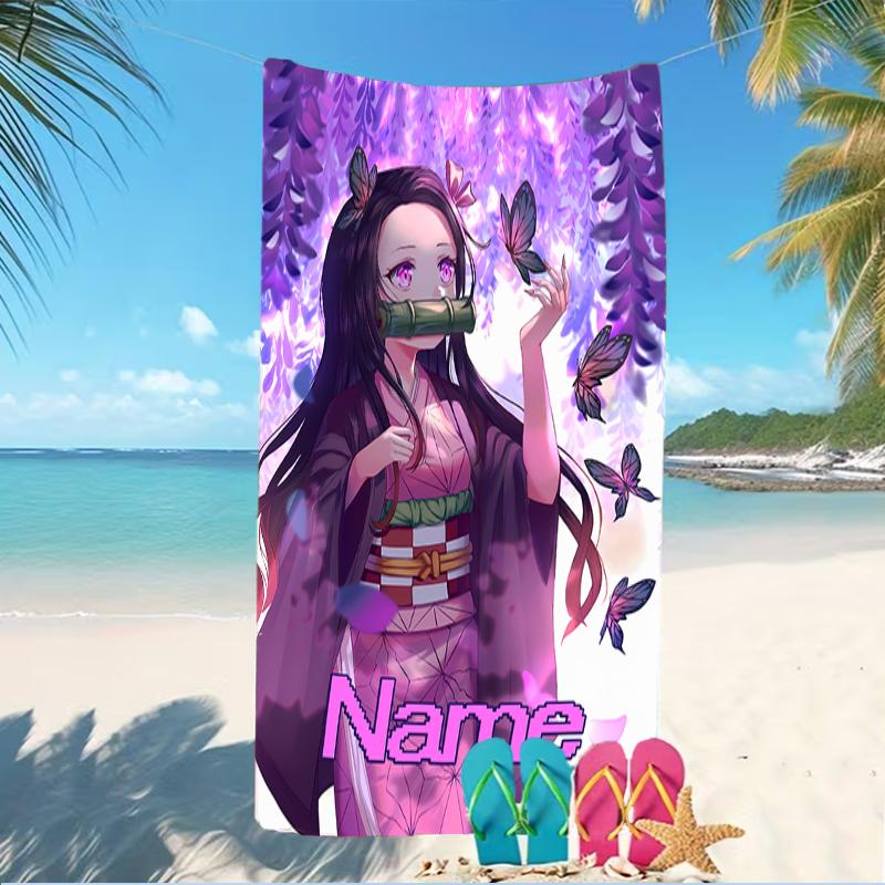 Customizable personalized beach towels Demon Slayer Nezuko themed designs.Suitable for the beach, yoga, sports;ideal as beach accessories
