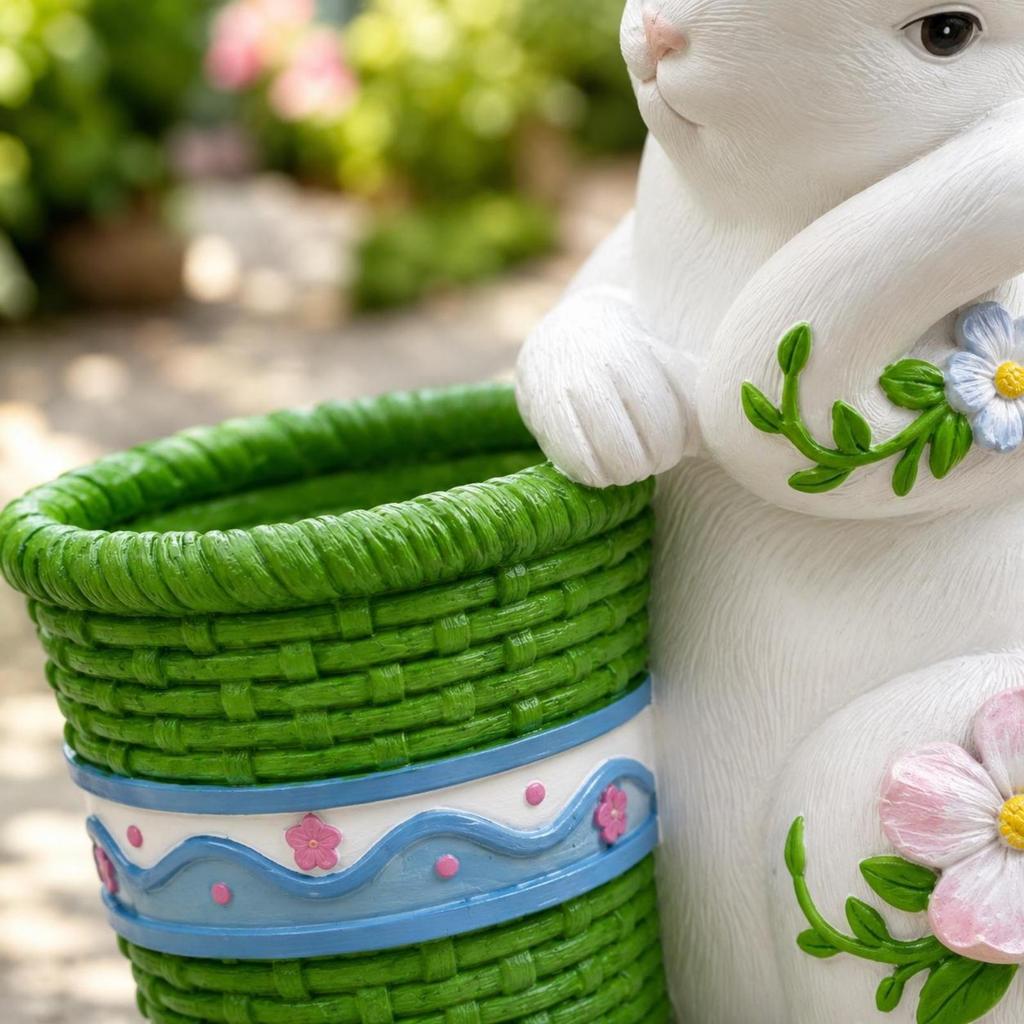 Hare Flowerpot Ornament Resin Planter Floral Details Basket